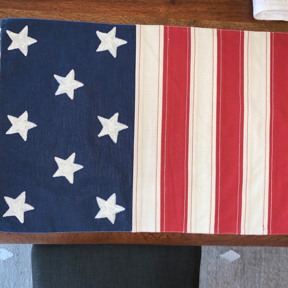 Pottery Barn American Flag Place Mat Set of 4 Red White Blue Cotton New with Tag